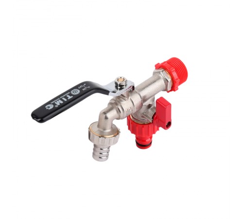 Кран с носиком Ф 1/2 -16 со штуцером и двумя кранами.  TIM   (64/8)